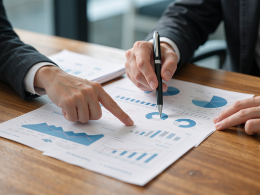 Senior financial advisor discussing investment strategies with client at conference table with charts and documents