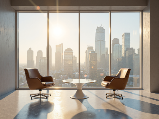 Luxury private banking office with elegant furniture and sophisticated atmosphere, client meeting with financial advisor